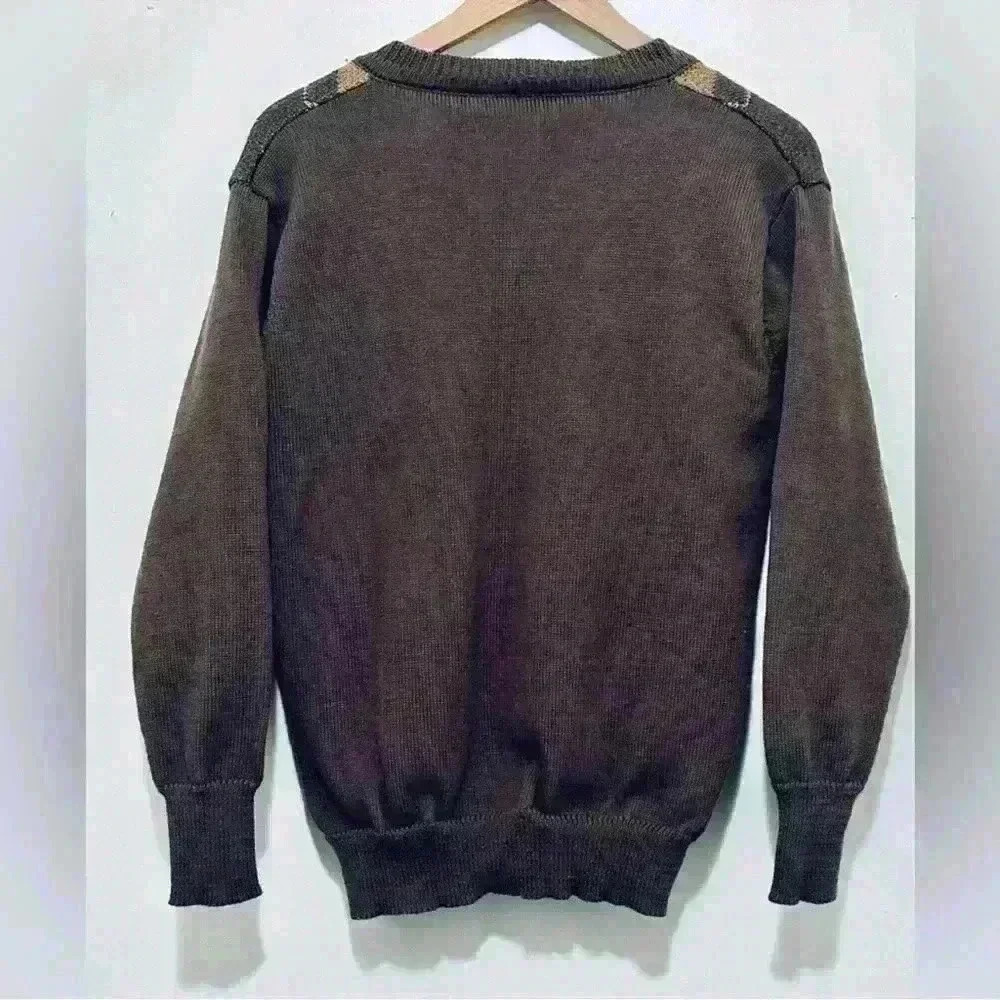 Argyle V-Neck Sweater, Brown, Women’s Size Medium, Baggy Fit, Karwuiio - Picture 4 of 12